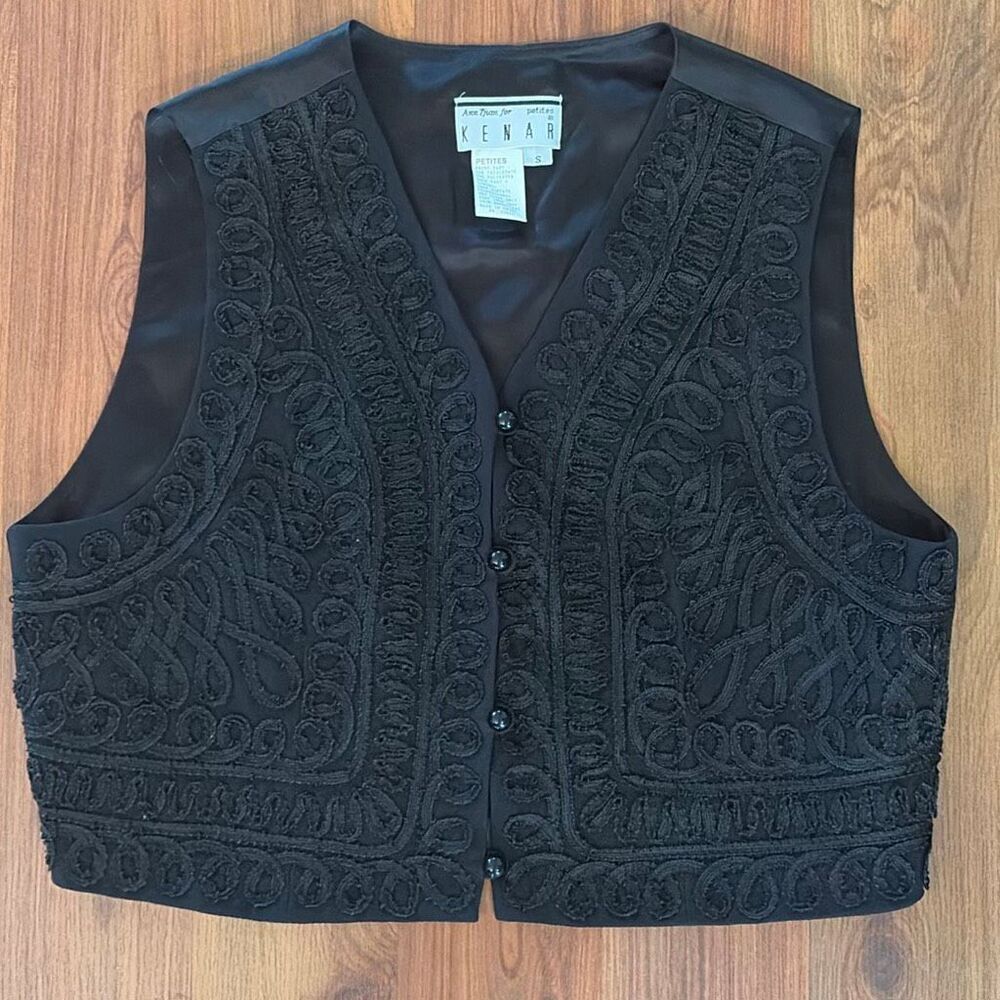 Vintage KENAR petite black soutache vest cropped